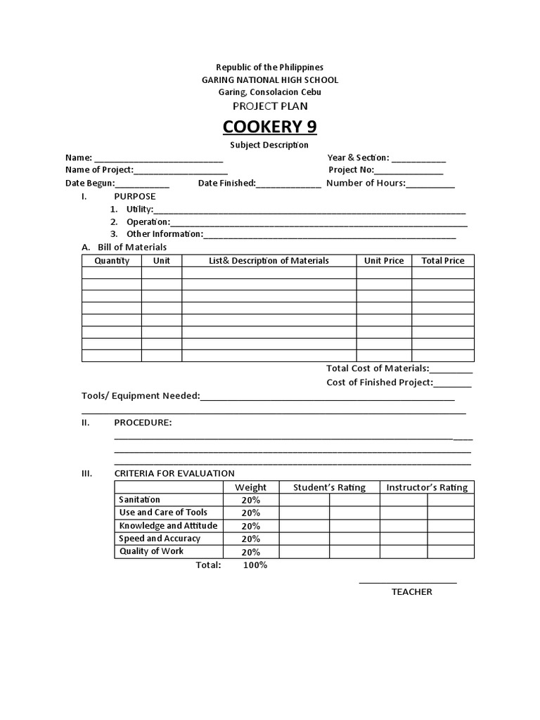 Cookery 9 Project Plan Template | PDF | Business
