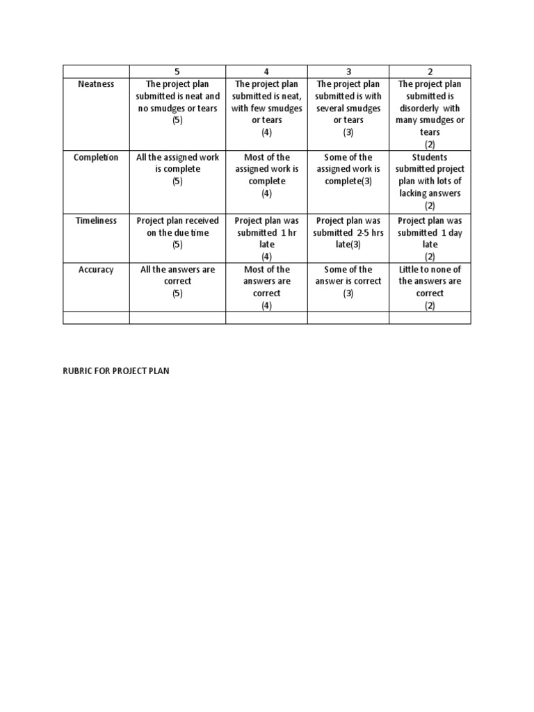 Rubric For Project Plan PDF