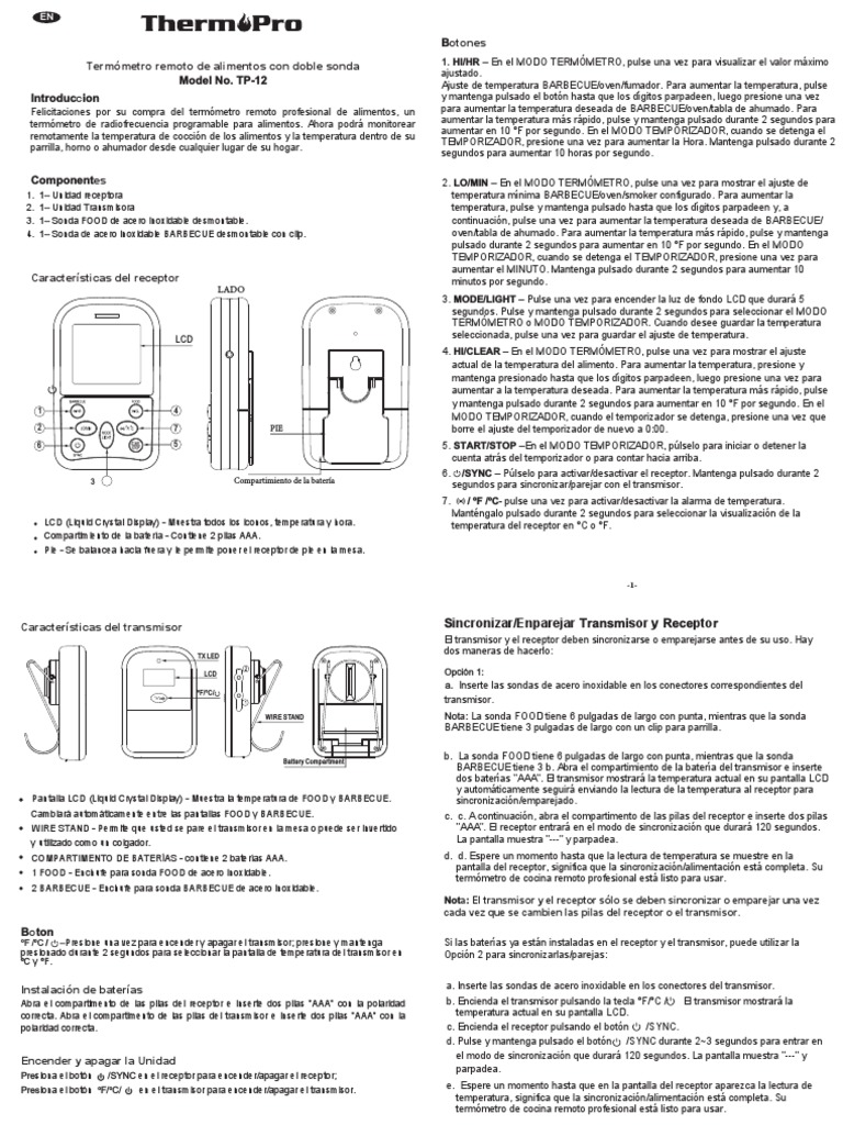 Manual ThermoPro PDF Radio Parilla