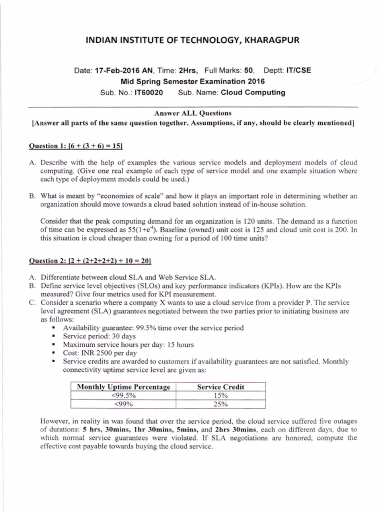 Cloud Computing Exam Questions 2016 | PDF | Cloud Computing | Service ...