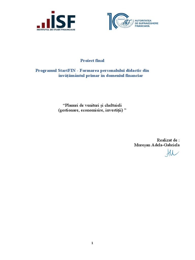 Planuri de Venituri Și Cheltuieli (Gestionare, Economisire, Investiții ...