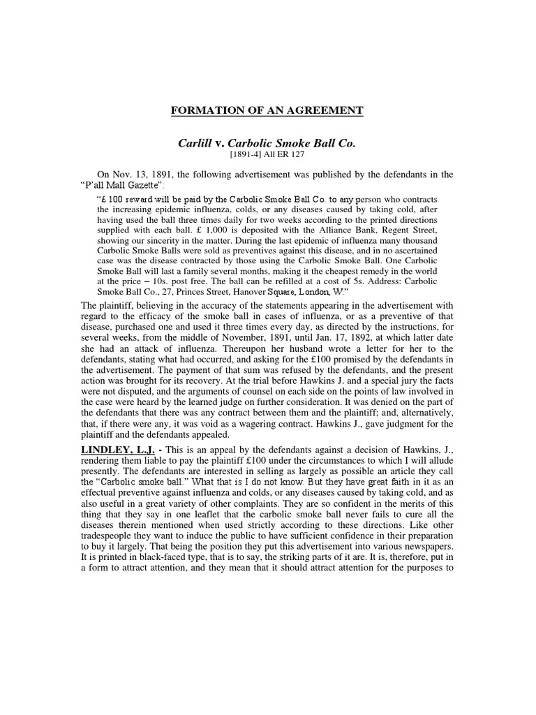 Carlill v. Carbolic Smoke Ball | PDF | Private Law | Common Law
