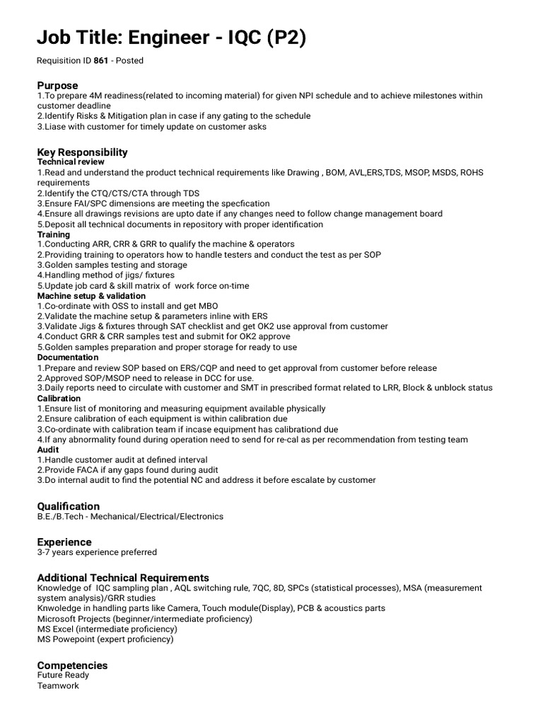 Tata Job Description Print Preview PDF Calibration