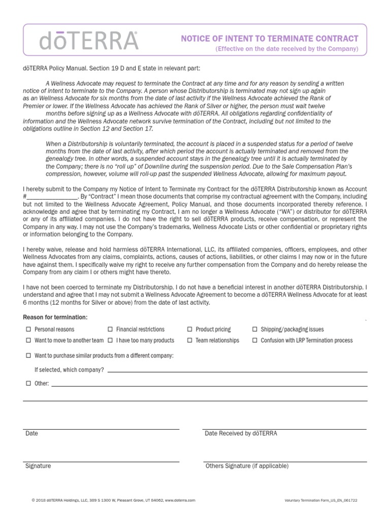 Voluntary Termination Form | PDF | Civil Law (Legal System) | Business