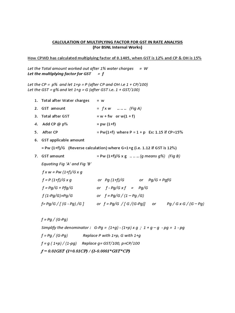 GST Multiplying Factor Calculations PDF