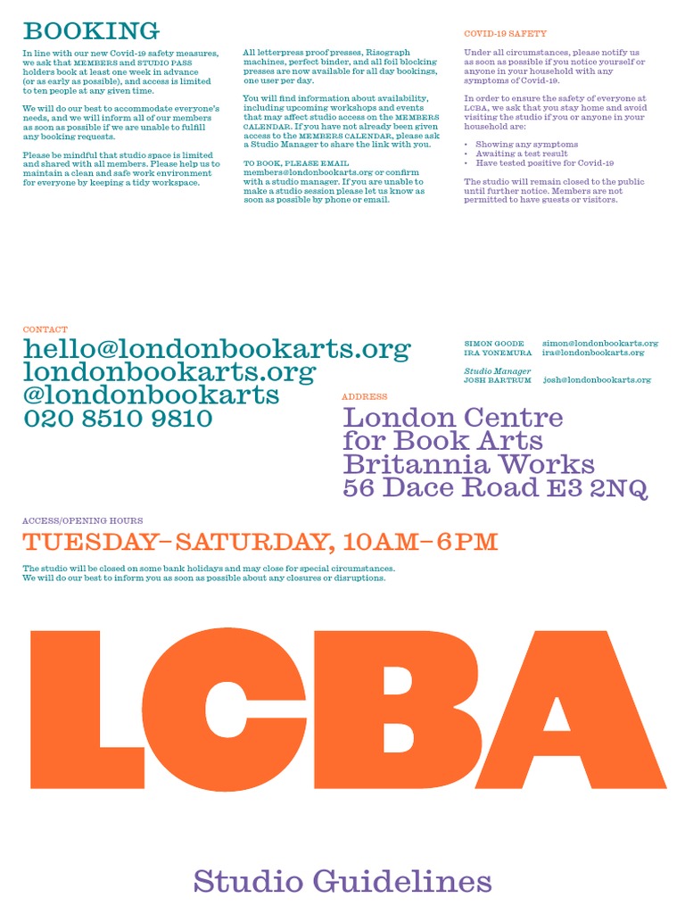 Studio Access for LCBA Members | PDF | Printing