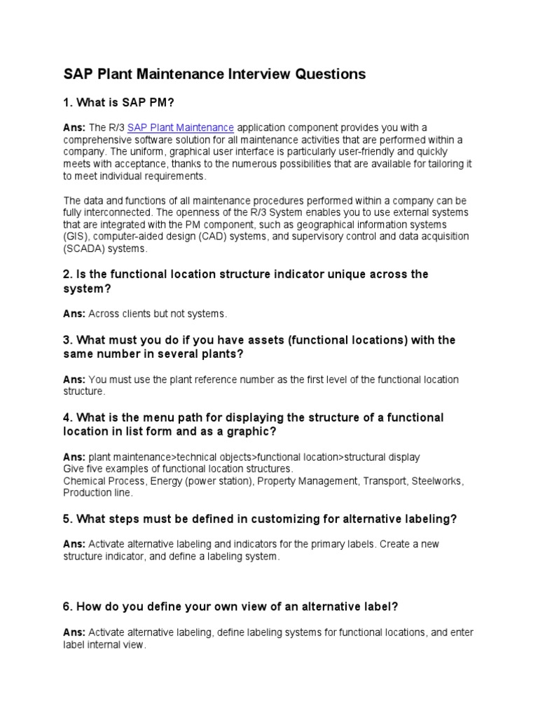 SAP Plant Maintenance Interview Questions PDF Scada Geographic
