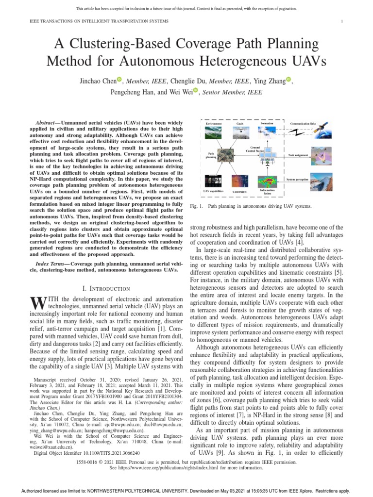 A clustering based coverage path planning method for autonomous