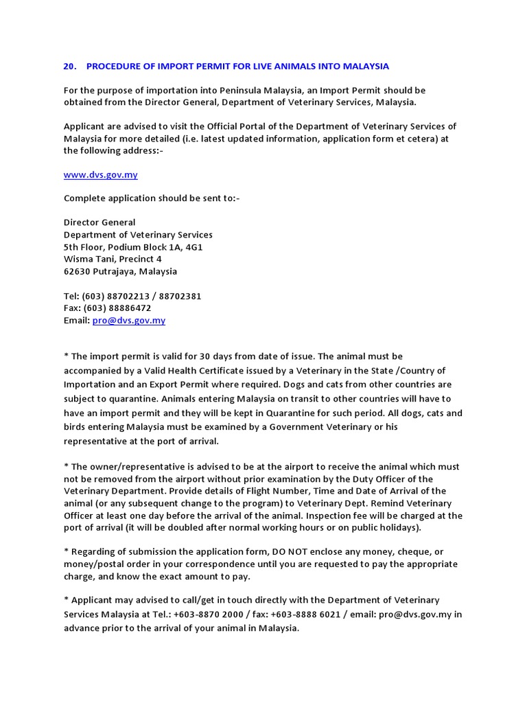 Procedure of Import Permit For Live Animals Into Malaysia PDF