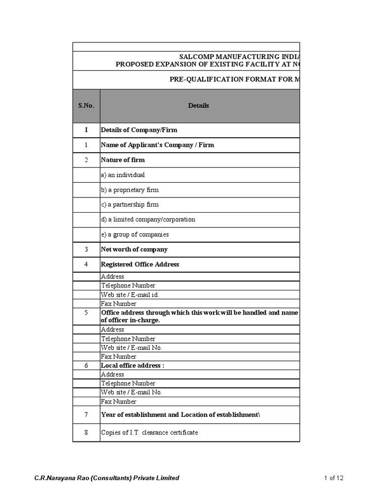 MEP Bidders Pre-Qualification Format | PDF | Business