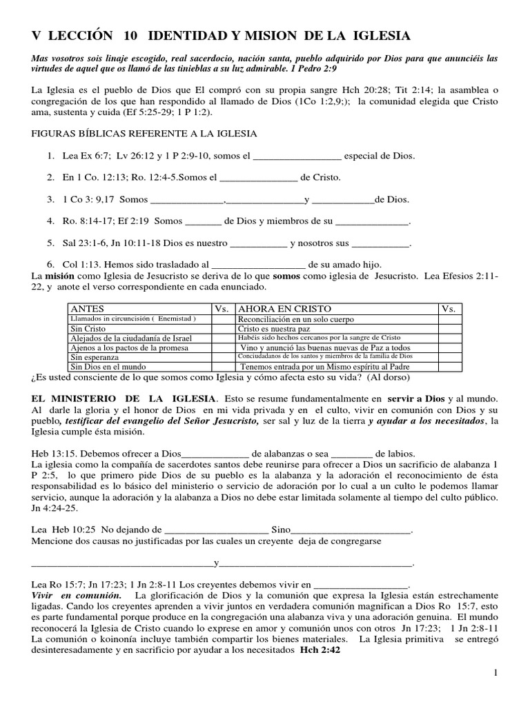 V Lección 10 Identidad y Mision de La Iglesia | PDF | eucaristía ...