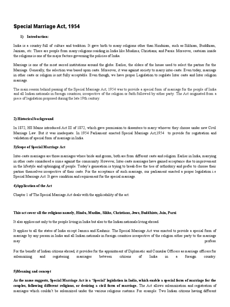 Special Marriage Act Rules In India
