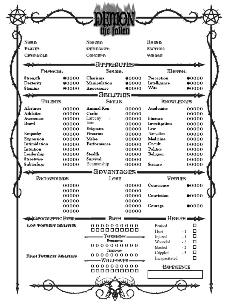 Demon 1pg Sheet | PDF | Cognitive Science | Cognition