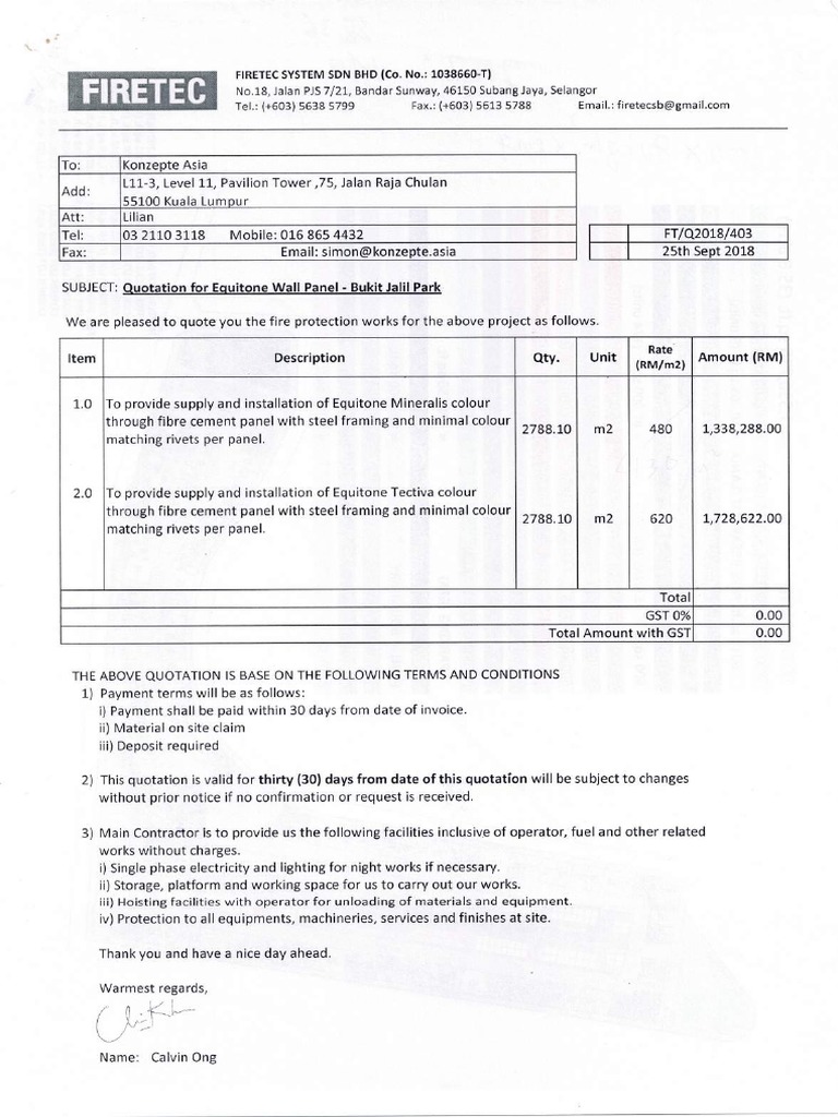 Quotation Supply and Installation For Facade Wall Panel PDF