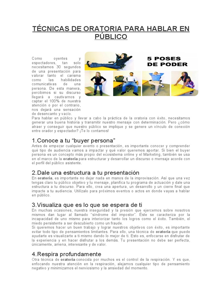 Técnicas de Oratoria para Hablar en Público | PDF | Hablar en público ...