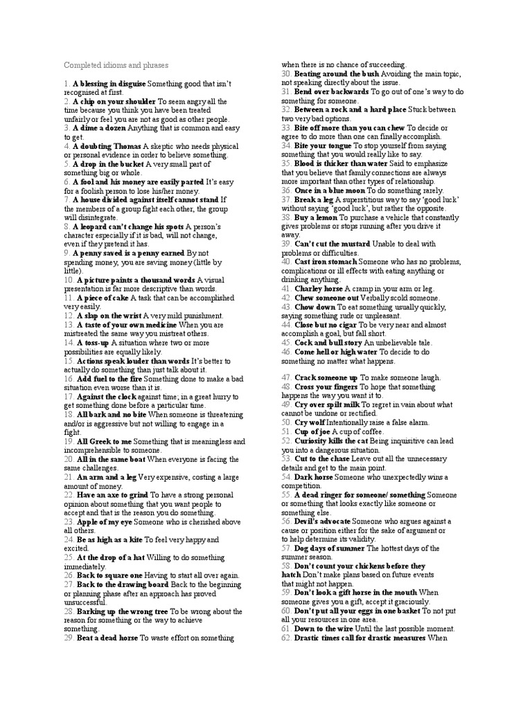 Completed Idioms and Phrases Cds Pathfinder PDF