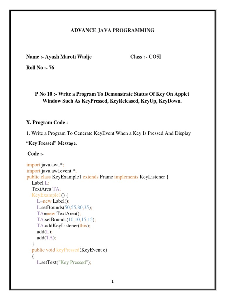 Java Key Event and Button Programs | PDF | Teaching Methods & Materials ...