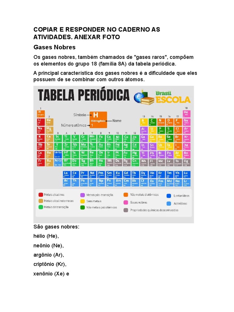 Características dos Gases Nobres | PDF