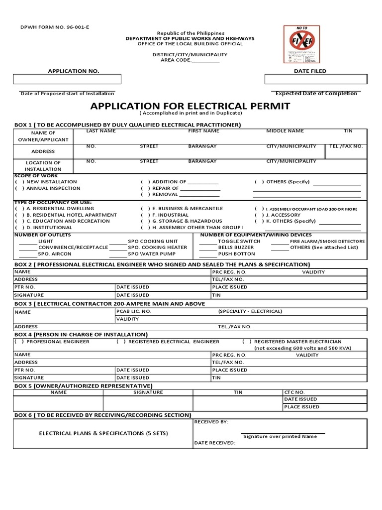 Electrical permit form pdf manufactured goods electrical engineering