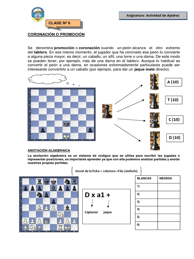 Coronación y Notación en Ajedrez | PDF | Ajedrez | Teoría del ajedrez