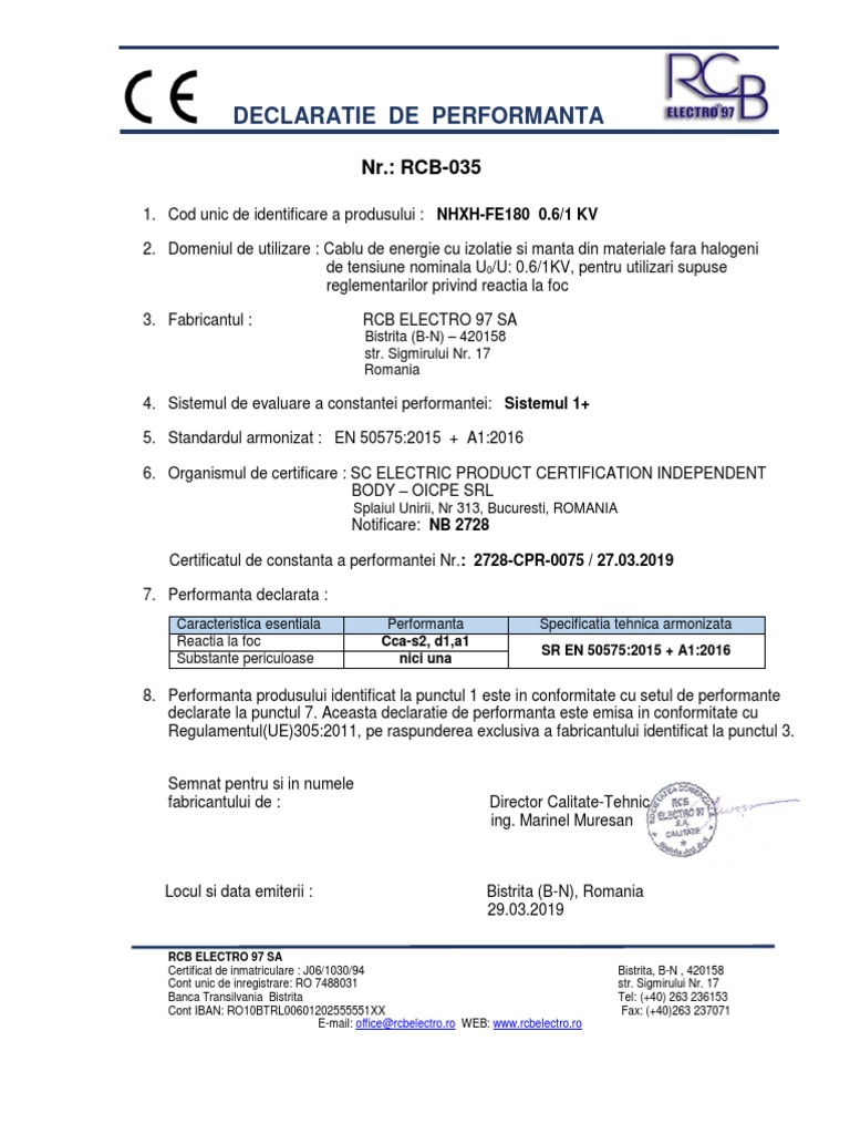 Decl Performanta - NHXH-FE180 | PDF