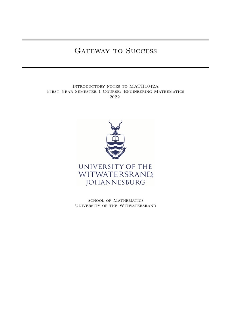 Gateway To Success: Introductory Notes To MATH1042A First Year Semester ...