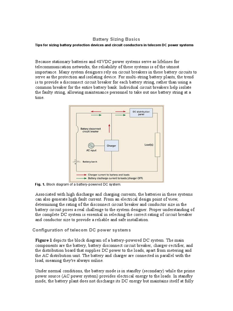 Battery Sizing Basics1 PDF Battery Charger Fuse (Electrical)