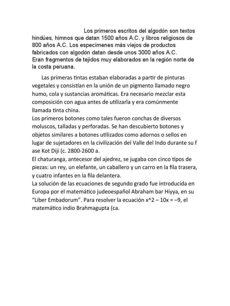Los Primeros Escritos Del Algodón Son