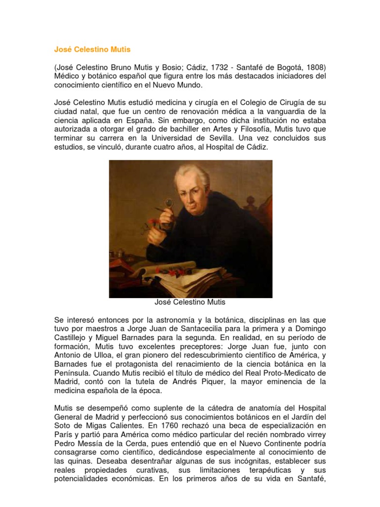 Biografia de Jose Celestino Mutis | Bogotá