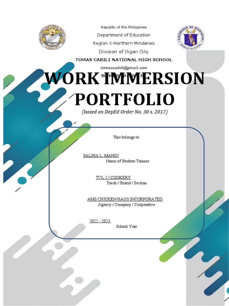 Work immersion portfolio based on deped order no 30 s 2017 pdf