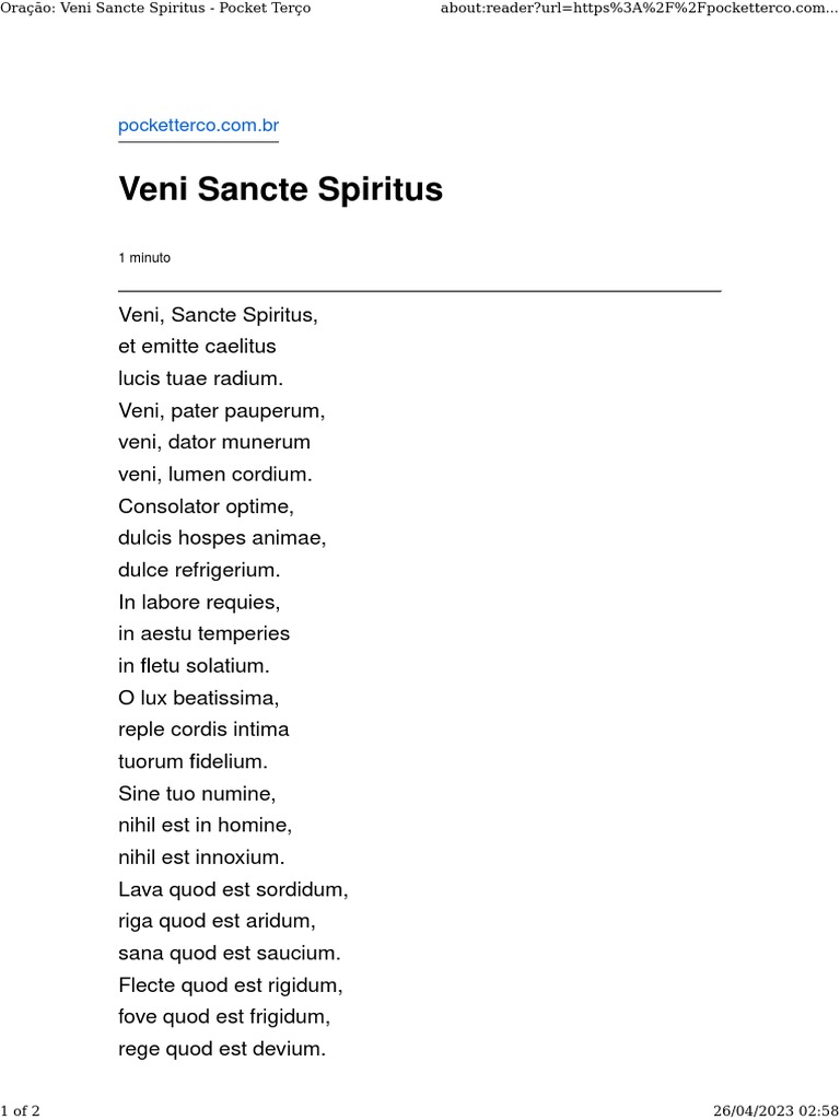 Oração Veni Sancte Spiritus - Pocket Terço | PDF
