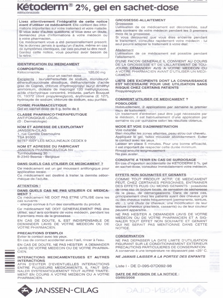 Notice Ketoderm 0.02 Gel Moussant en Sachet - Dose Voie Cutanee B 08 ...