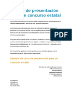 Ejemplo de Carta de Presentación para Un Concurso Estatal