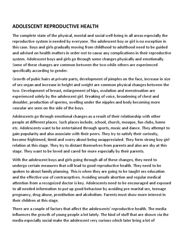Adolescent Reproductive Health | PDF | Adolescence | Human Sexual Activity