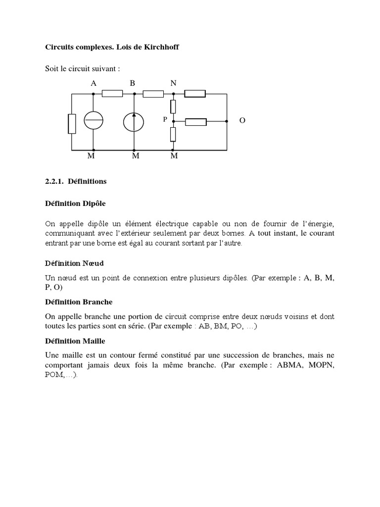 Lois de Kirchhoff et circuits électriques | PDF | Tension électrique ...