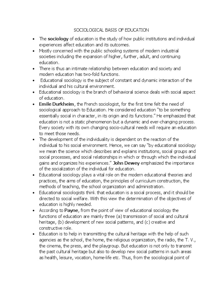 Sociological Foundations of Education | PDF | Sociology | Behavioural ...