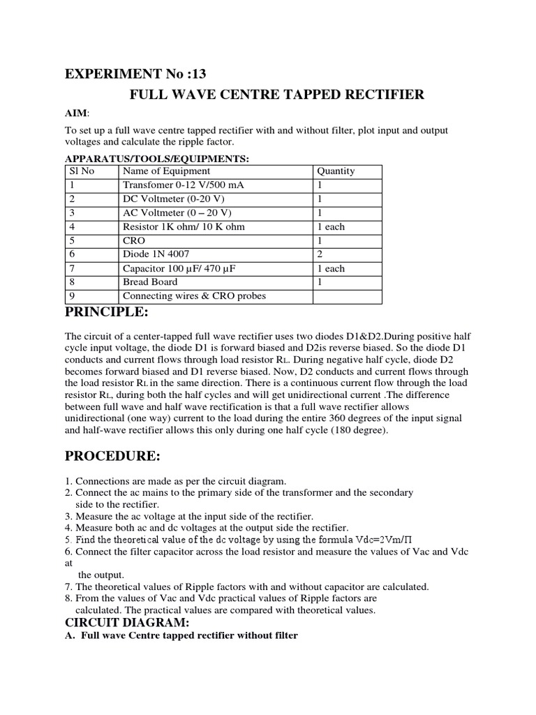 10 Fullwave Rectifier Pdf Rectifier Electric Power