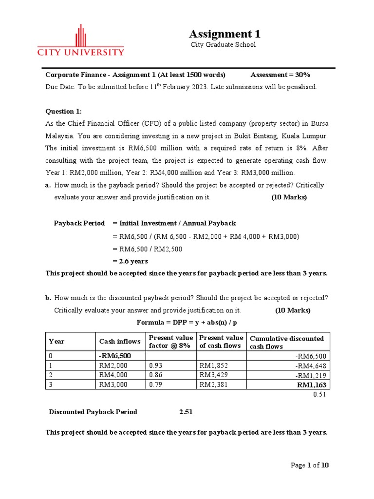 Corporate Finance - Assignment 1 - 11.02.23 | PDF | Efficient Market ...