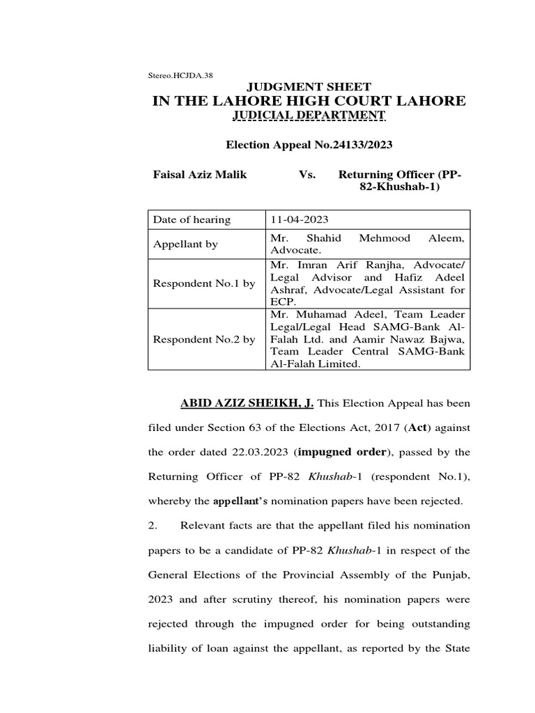 In The Lahore High Court Lahore Judicial Department PDF