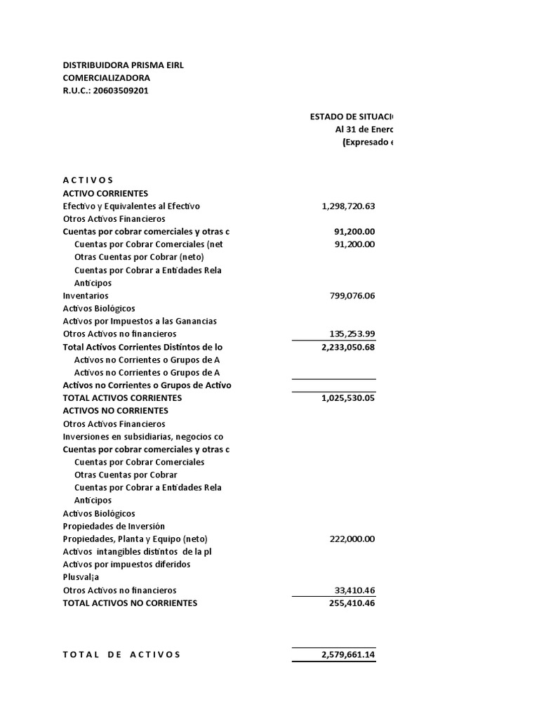 Estado de Situacion Financiera | PDF | Contabilidad | Economía Financiera