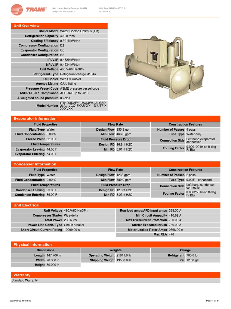 Trane RTHD 400 TR Water-Cooled Chiller | PDF | Pipe (Fluid Conveyance ...