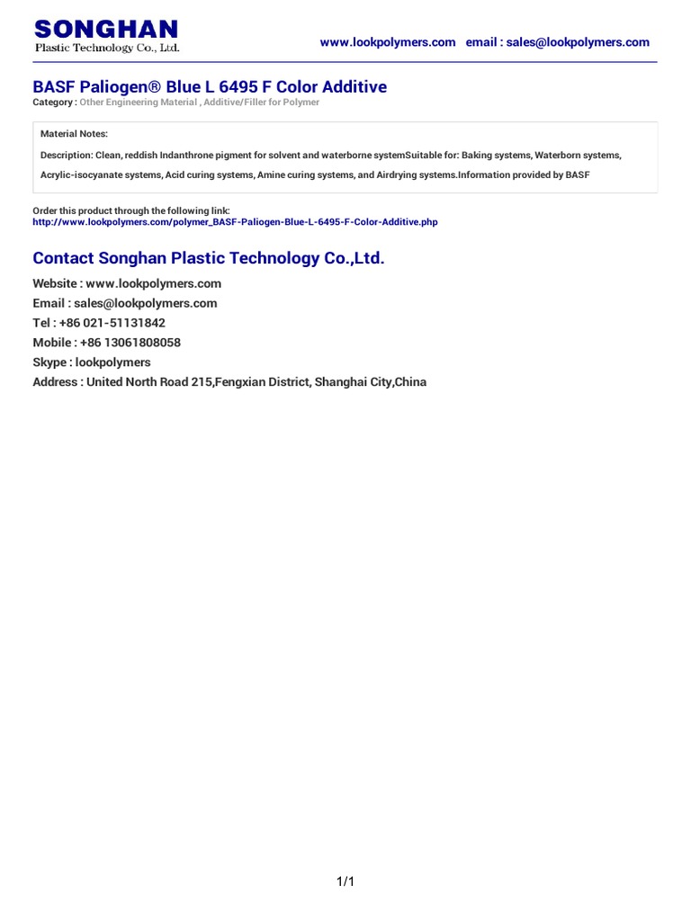 BASF Paliogen® Blue L 6495 F Additive | PDF