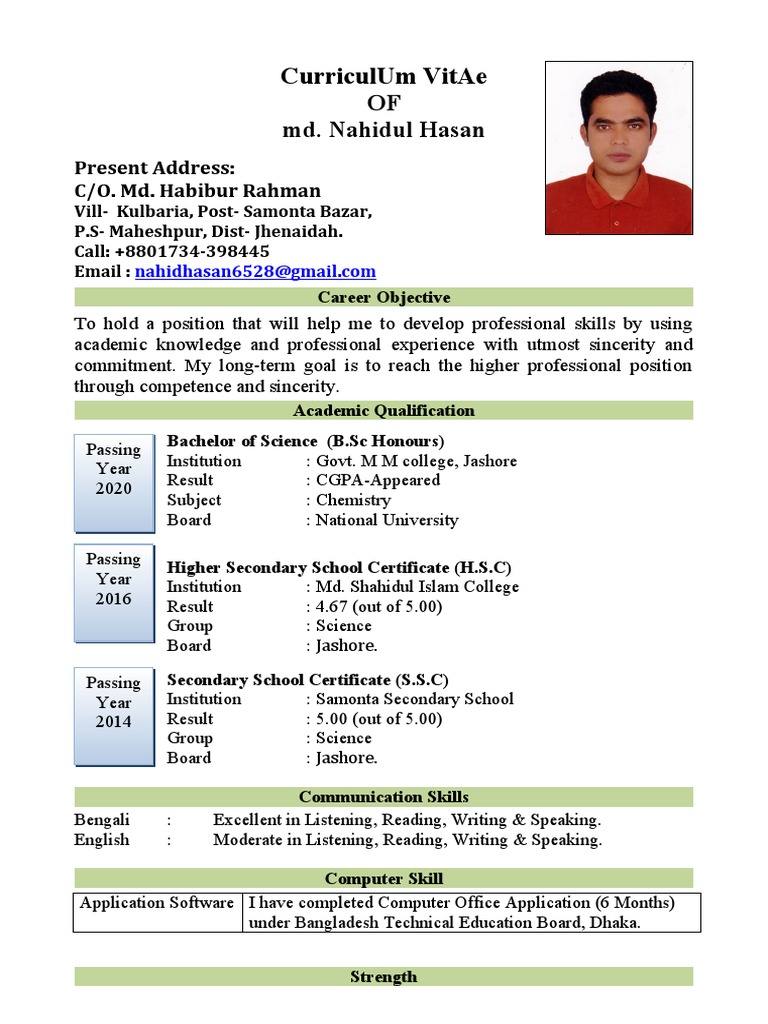 Md. Nahidul Hasan's CV Summary | PDF