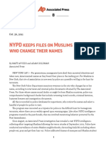 NYPD Keeps Files On Muslims