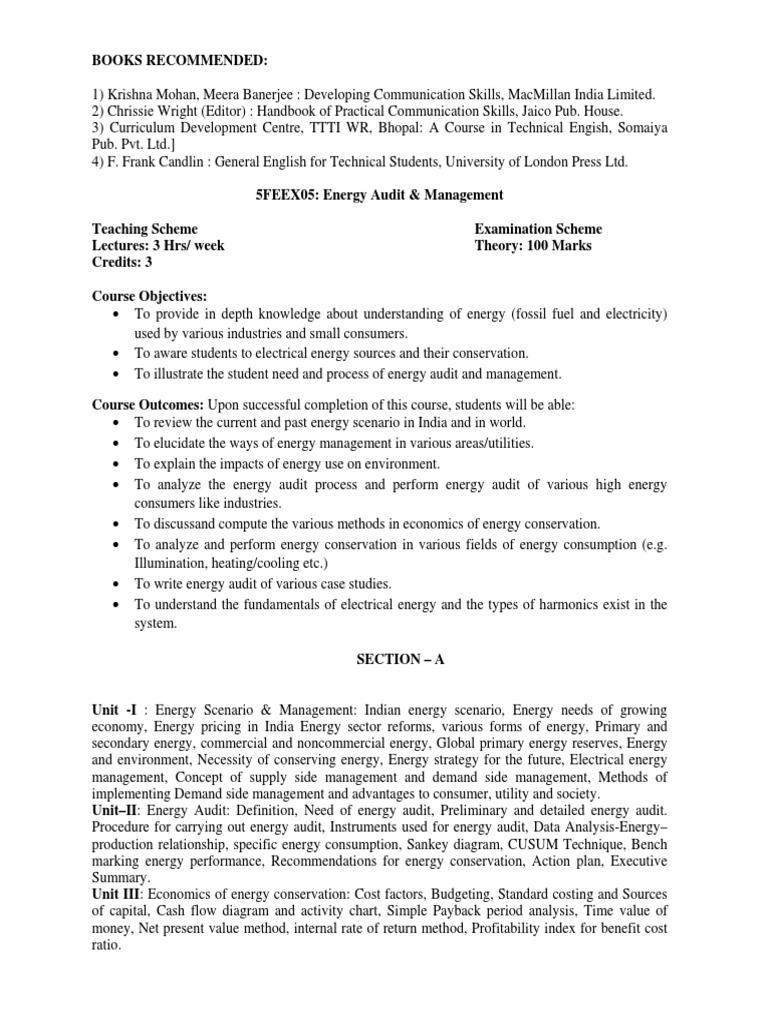 Energy Audit Syllabus PDF Energy Conservation Physical Quantities