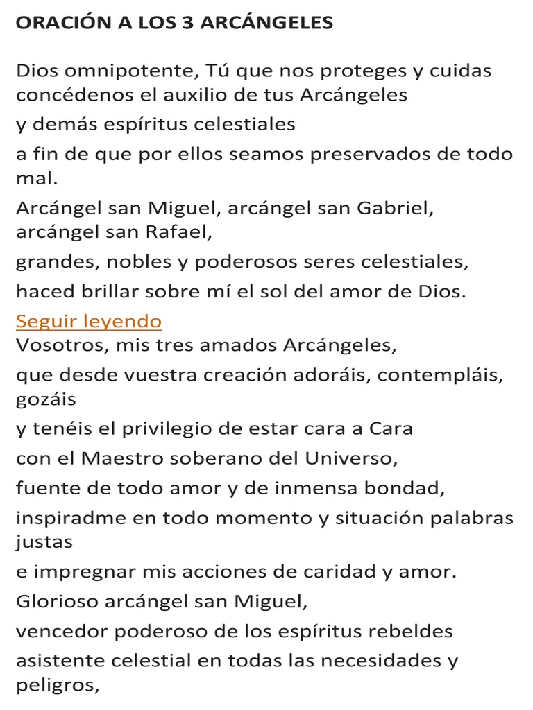 Oración A Los Tres Arcangeles Pdf Amor Arcángel