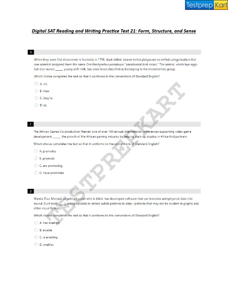 Digital SAT Reading and Writing Practice Test 21 PDF