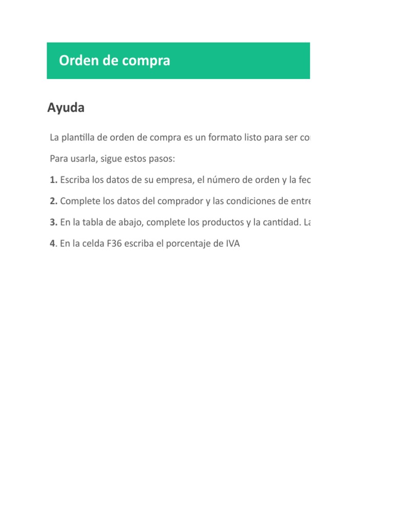 Plantilla de Orden de Compra en Excel | PDF