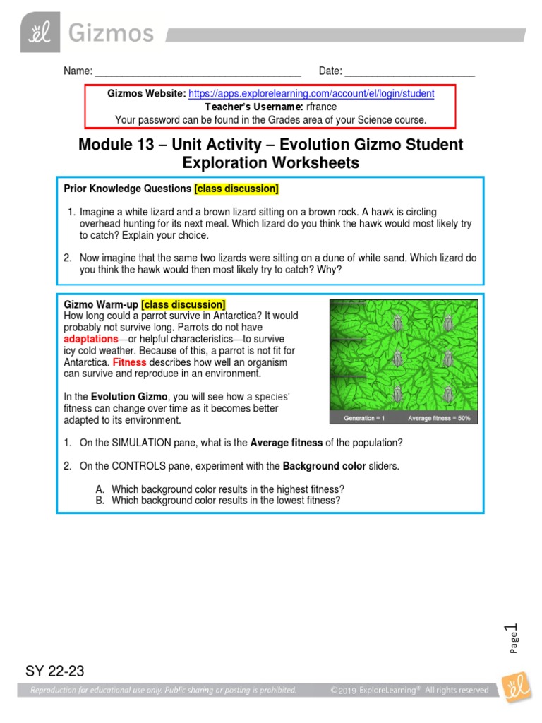 Unit Activity - Evolution Gizmo Student Exploration Worksheets | PDF ...