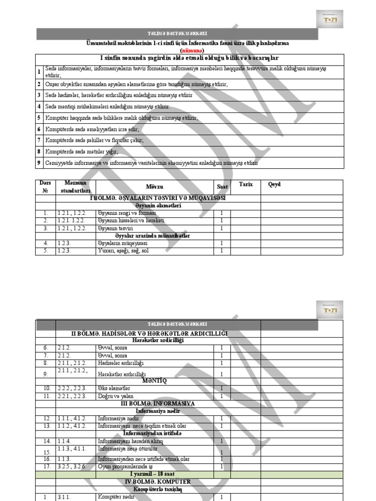 1 Ci Sinif Info | PDF